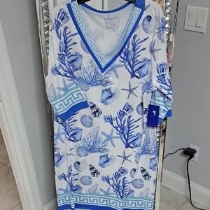 Guy Harvey Blue and White Midi Dress